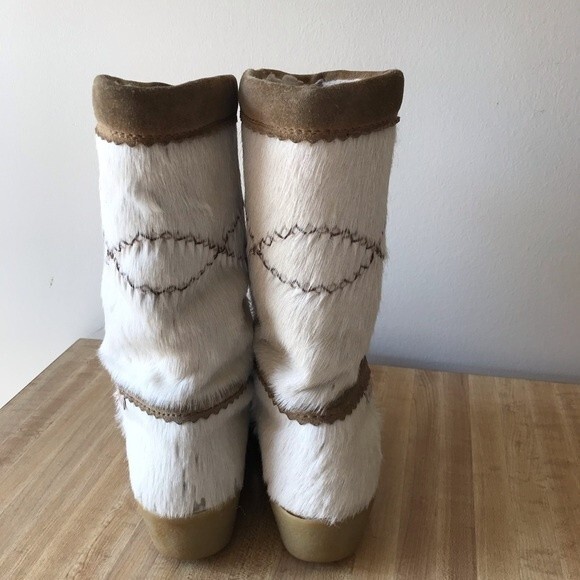 TECNICA Fur Boots White Winter After Apres Ski Snow Italy Pony Hair - Picture 2 of 11